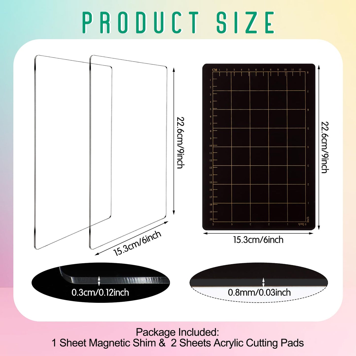 Threehoney 3 Pcs Die Mats Set 6'' x 9" Include Magnetic Shim with Card Size Grids and 2 Pcs Acrylic Cutting Plates for Die Cutting Machines Embossing Crafting Accessories