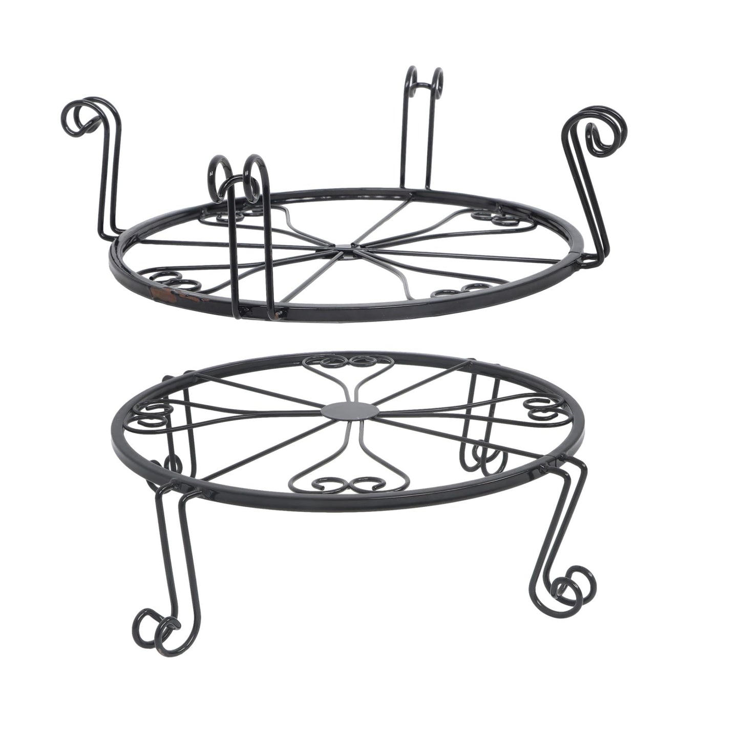 LiGuVCY Outdoor Metal Plant Stand, Black Ironwork Flower Stand, 2PCS