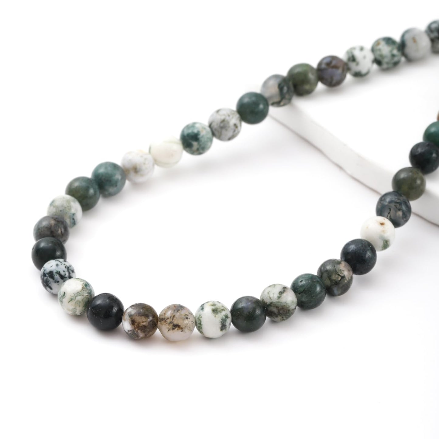 8mm 45pcs DIY Natural Tree Agate Stone Beads Round Healing Crystal Gemstone Loose Beads for Jewelry Making Handmade Bracelet Necklace