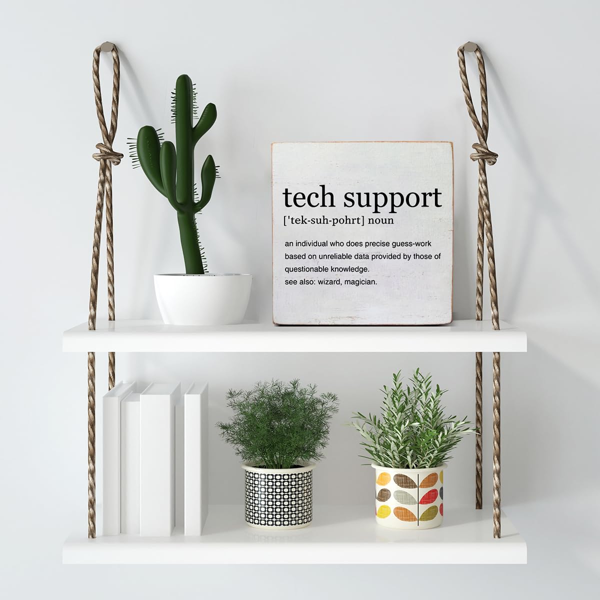 Tech Support Gifts for Men Tech Support Definition Art Wooden Box Sign Rustic Desk Decorative Wooden Sign Home Office Decor for Table Shelf 5 x 5 Inches