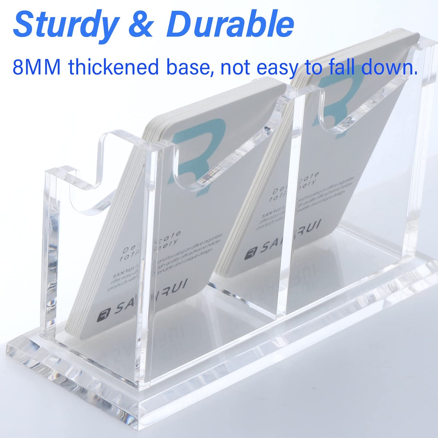 SANRUI Vertical Business Card Holder - Acrylic Clear Desktop Display Stand for Office, Home & Exhibition - Sleek Design, Durable, Easy Access,Professional Card Storage, 2 Slots
