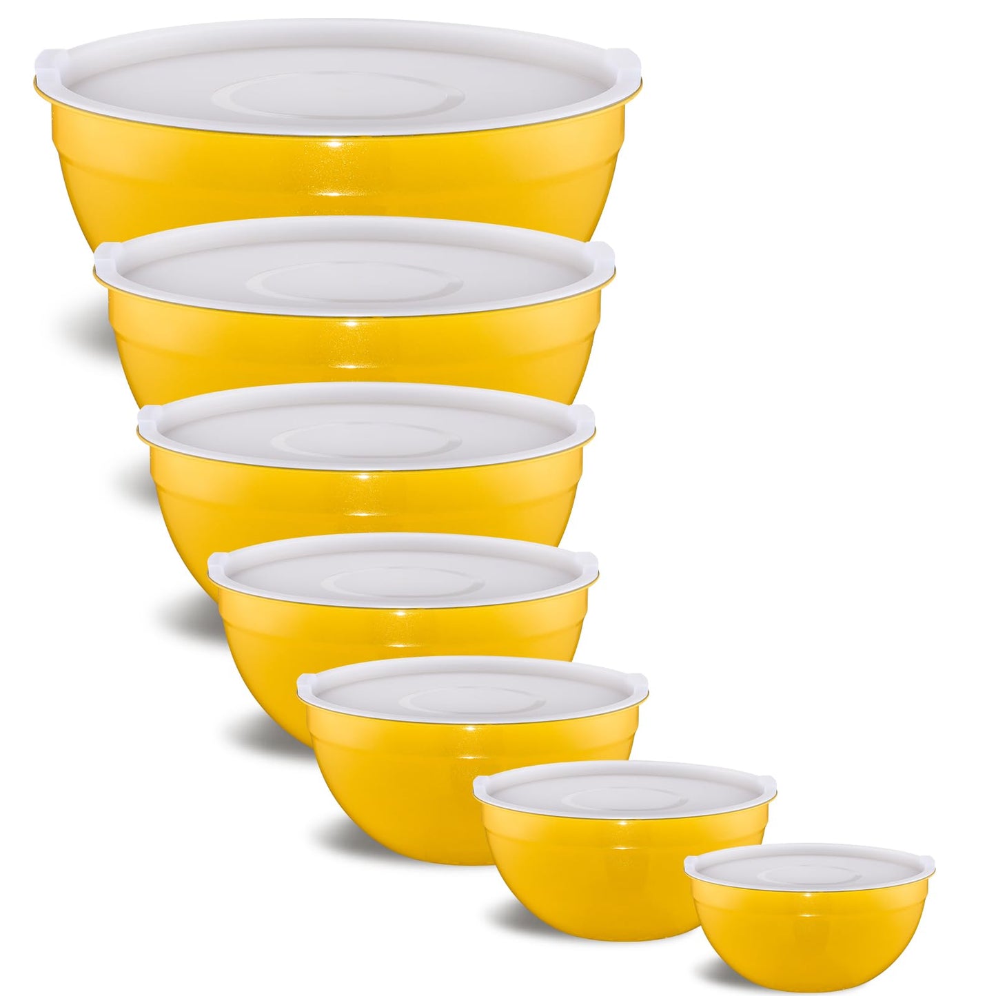 Onlycooker Yellow Mixing Bowls With Airtight Lids,Stainless Steel Bowl,Salad Bowls 7 Piece Colorful Nesting Bowl Yellow Kitchen Accessories,Size 7,3.6,2.7,2.1,1.5,1.1,0.8QT Stackable Design
