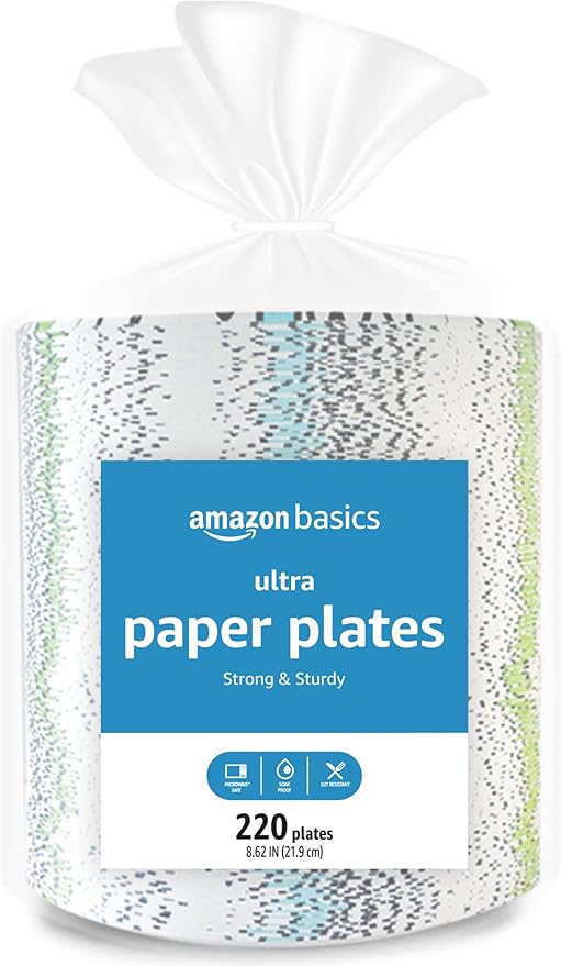 Amazon Basics Ultra Paper Plates, 8.62 Inch, Disposable, 880 Count (4 pack of 220)