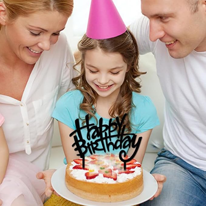 Black Acrylic Happy Birthday Cake Topper
