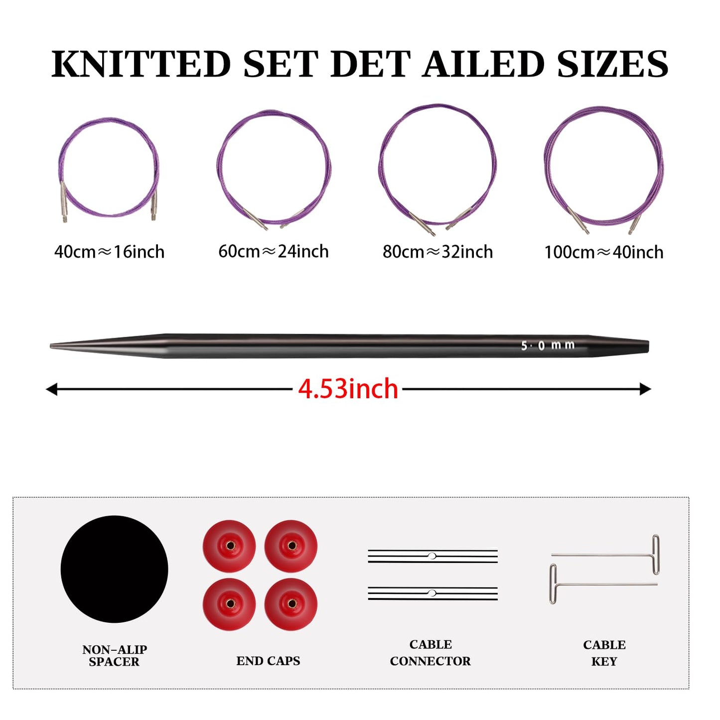 Interchangeable Circular Knitting Needles Set Aluminum 9 Sizes (3.0-6.0mm) Aluminum Circular Needles Kit with Cables, Tapestry Needles & Accessories Portable Craft Tools