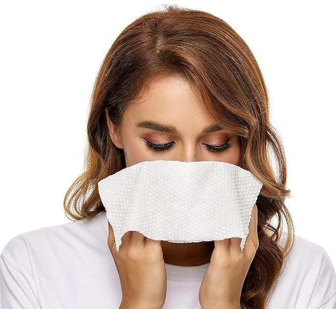 MSOEUESO Soft Dry Wipes Cotton Facial Tissues, 300 Count Disposable Face Towels, Cotton face Towel for Sensitive Skin, Facial Cleansing, Makeup Removing, Surface Cleaning (300 Count (Pack of 3))