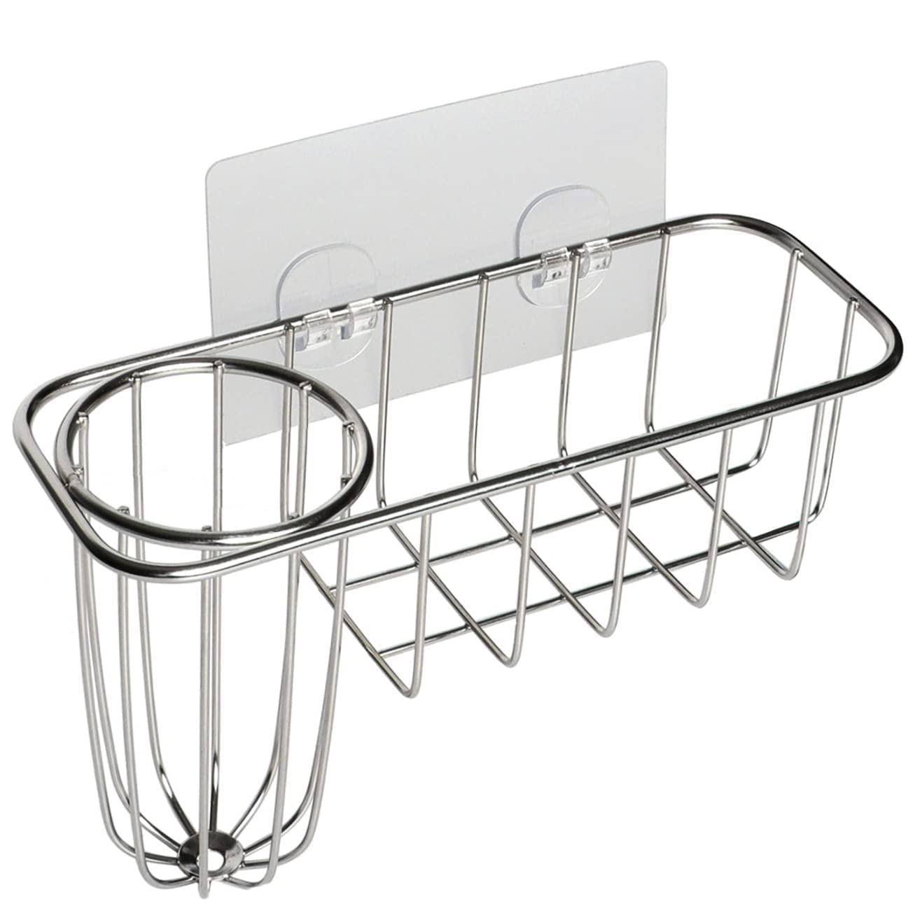 HULISEN 3-in-1 Sponge Holder for Kitchen Sink with Dish Brush Holder, Stainless Steel Caddy for Soap, Scrubber, No Drill and Rustproof, Silver