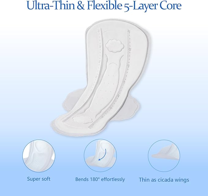 Large Women’s Sanitary Pads with Wings,Unscented & Breathable Menstrual Pads,Heavy Absorbency Period Protection,Soft & Comfortable Feminine Care - 12 Count