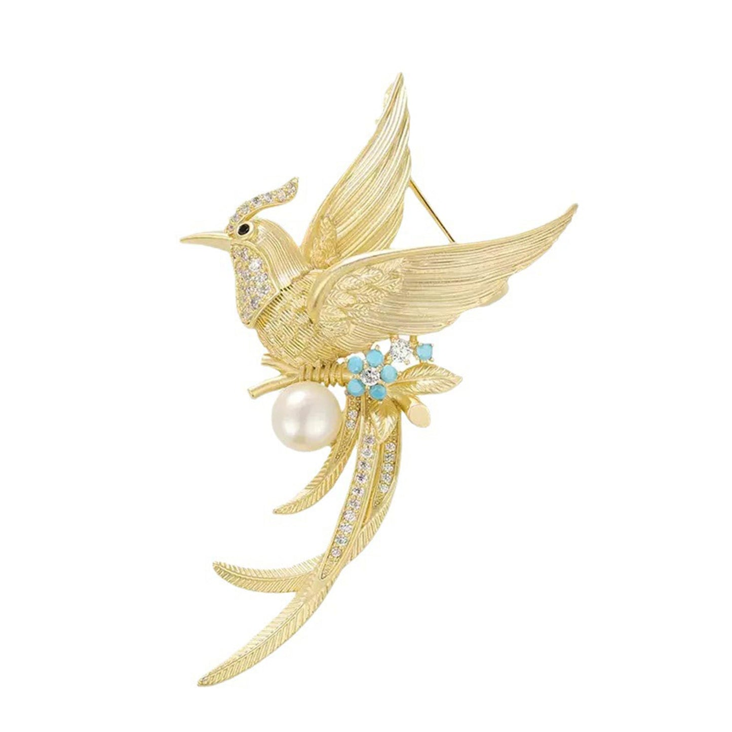 Vbvbip Vintage Golden Phoenix Brooch with Pearl and Turquoise, Exquisite Rhinestone Brooch Pin for Women, Elegant Wedding Shawl Dress Jewelry Accessory