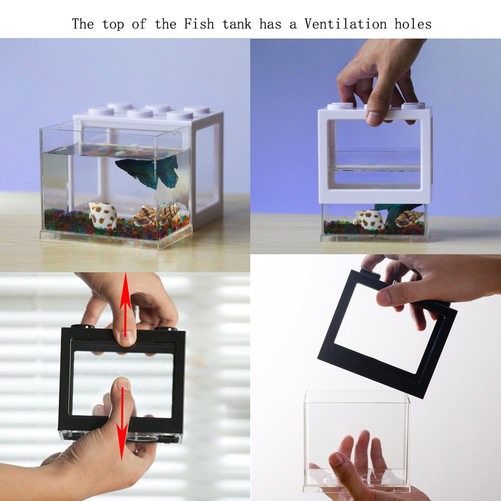 OMEM USB Mini Fish Tank, Desktop Micro-Landscape LED Aquarium Kit, Building Blocks Superimposed Fish Tank