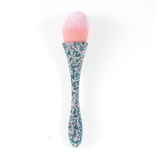 SILPECWEE 1pc Nail Art Dust Brushes For Acrylic Nails Pink Shiny Rhinestone Fluffy Powder Brush Loose Face Cosmetics Blending Liquid Foundation Powder Make Up Brushes Nail Cleaning Tools