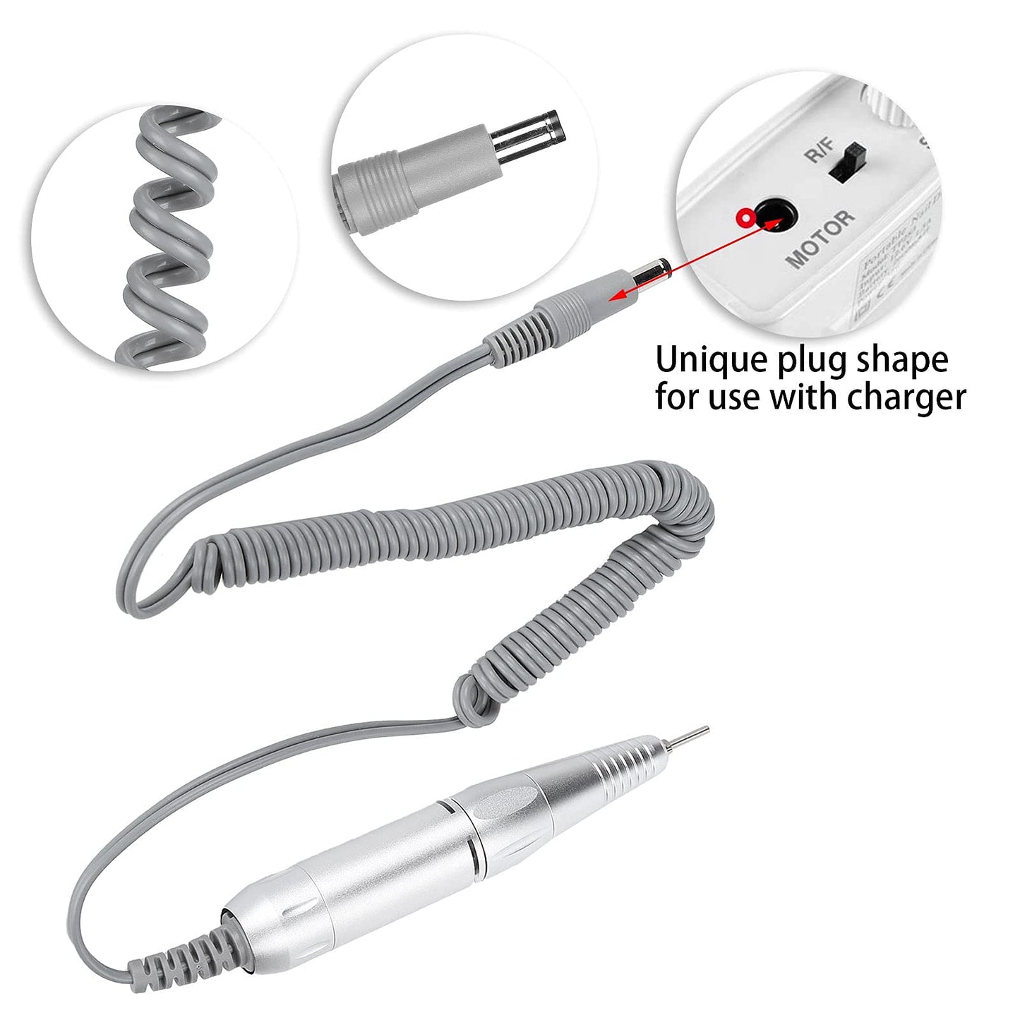 Electric Nail Drill Pen Handle, Handpiece Manicure & Pedicure Polish Machine, Handpiece for Nail Drill Machine Part Manicure Pedicure Nail Art Tool, Interface for Dc5521 Model