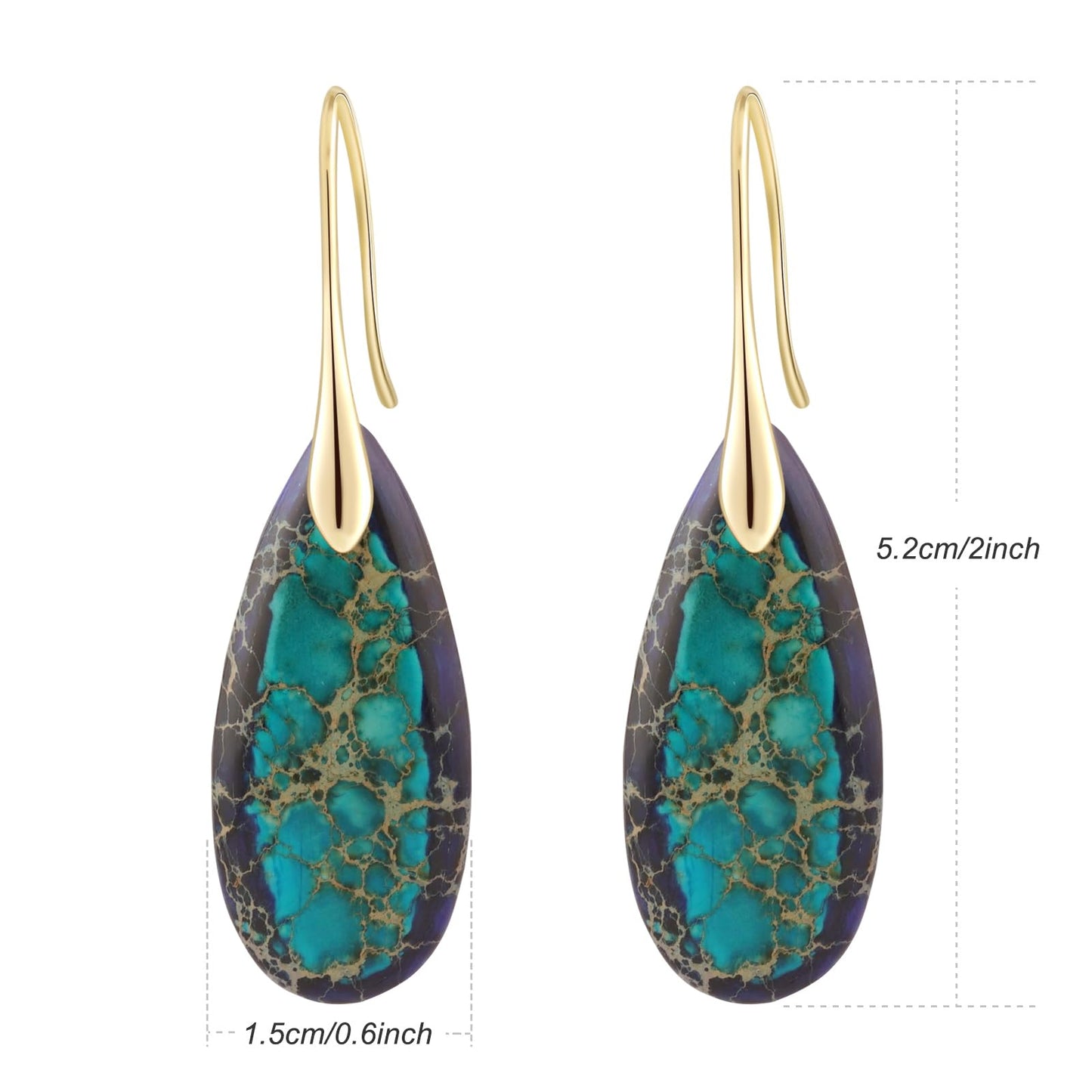 Sriomu Natural Healing Stone Fishhoop Dangle Drop Earrings Statement Gold silver earrings