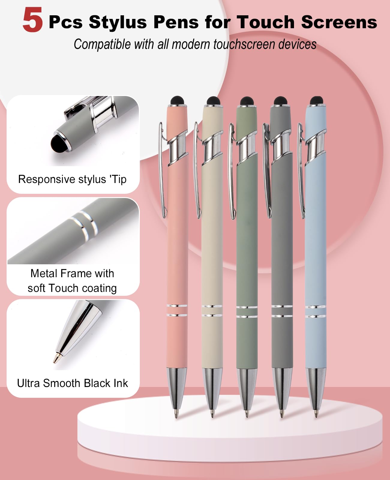 39PCS Aesthetic School Supplies with Cute Pencil Case, 5X Ballpoint Pens with Stylus Tip, 12X Pastel Highlighters, 6X Mechanical Pencil Set 0.5 & 0.7mm, Suit for Preppy School College Essentials(pink)