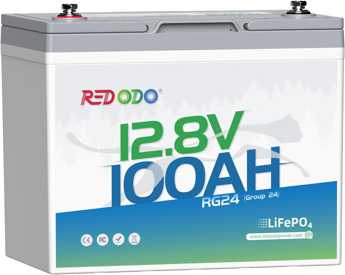 Redodo 12V 100Ah LiFePO4 Battery Group24, 25% Smaller Size, 1280Wh Energy with 100A BMS, 15000+ Cycles, Lightweight Lithium Deep Cycle Battery for RV, Solar, Camping, Trolling Motor, Home Storage