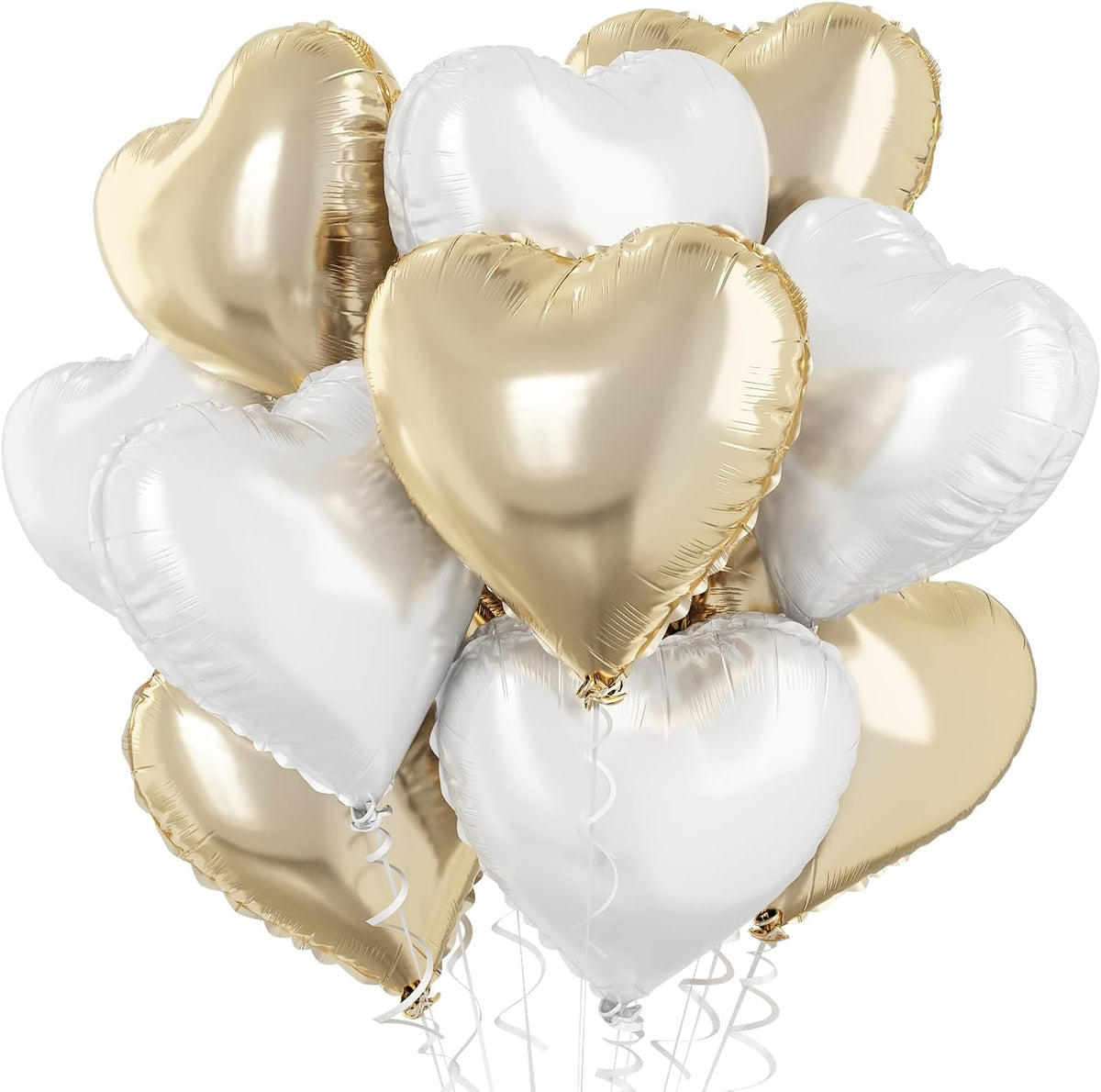 Gold White Foil Heart Balloons, 18 Inch 10 Pcs Pastel Yellow White Mylar Heart Shape Balloons Large Light Yellow and White Heart Balloons for Birthday Wedding Graduation Baby Party Valentines