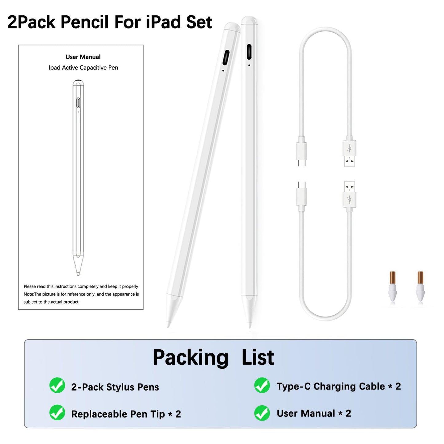 Stylus Pen for iPad Pencil 6th-10th&11th Gen,2Pack Pencil Pro with Palm Rejection iPad Pen for 2018-2025 iPadPro 11/12.9/13in/M4,iPad Air 13/11(M2/M3),iPad Air 3/4/5,iPadMini 7/6/5