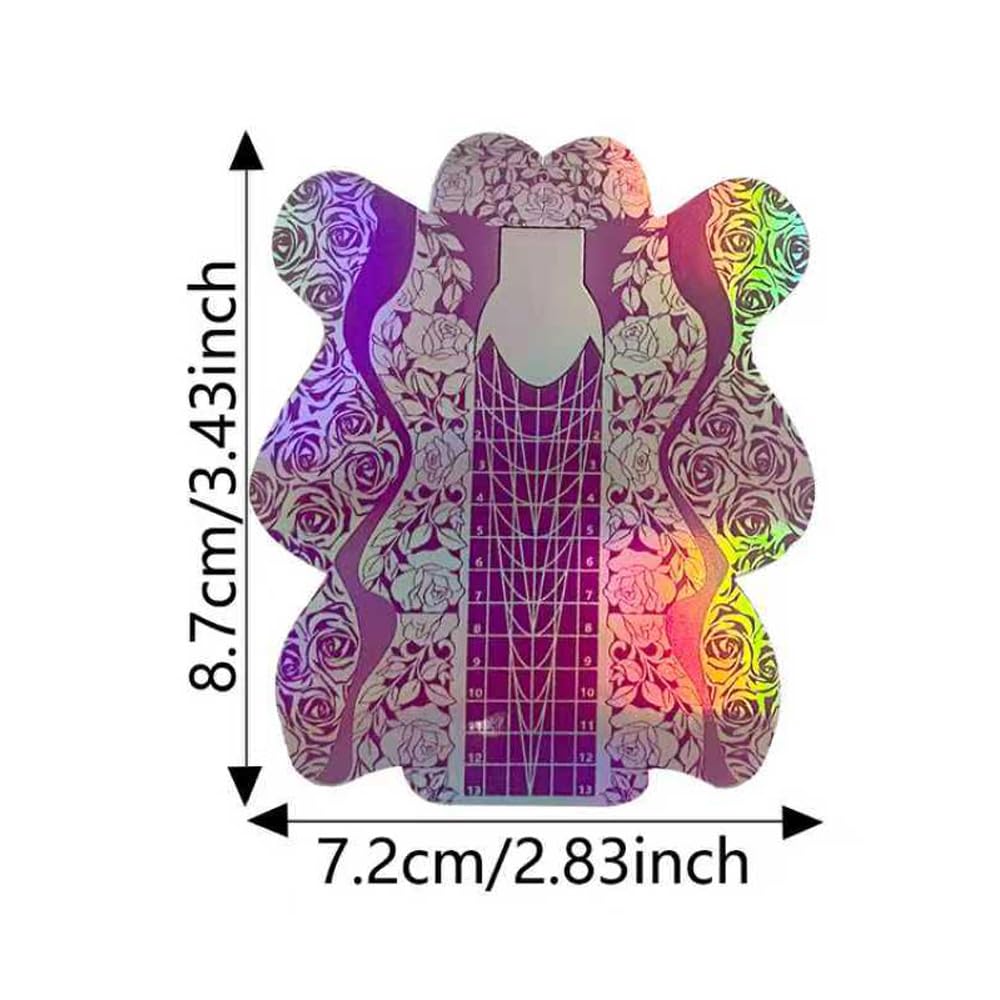 BeautyLeader 500 PCS Nail Forms Long Self-Adhesive Nail Art Tip Shape Guide Stickers Laser Purple Color Nail Extension Nail Tips Guide Stencil Manicure Tool
