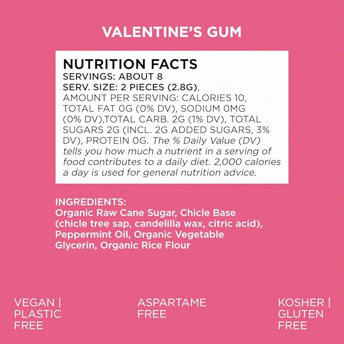 SIMPLY Gum Peppermint, Plastic-Free Natural Chewing Gum, Heart Box 6 Pack (90 Pieces) | Vegan, Kosher, Non GMO, Aspartame Free and Sorbitol Free