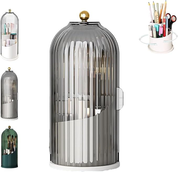 Concealed Toothbrush Holder, Makeup Brush Holder Organizer with Lid,360 Rotating Clear Dustproof Waterproof 3 Slots Bathroom Countertop Organizer,for Container Toothpaste and Toothbrush Holder (Gray)