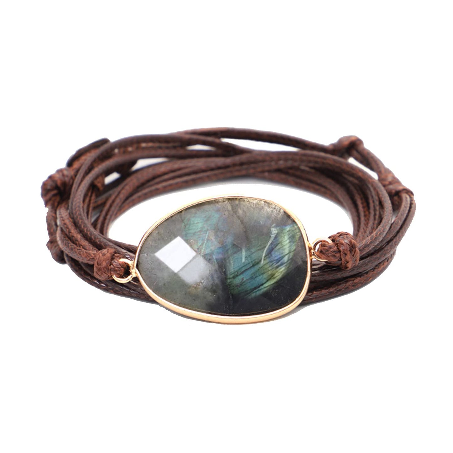 Plumiss Boho Labradorite Stone Rope 5 Wrap Bracelets for Women Men