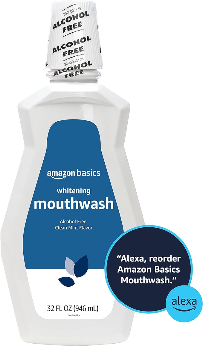 Amazon Basics Teeth Whitening Mouthwash, Alcohol-Free, Clean Mint, 32 Fluid Ounces, 1-Pack, Previously Solimo
