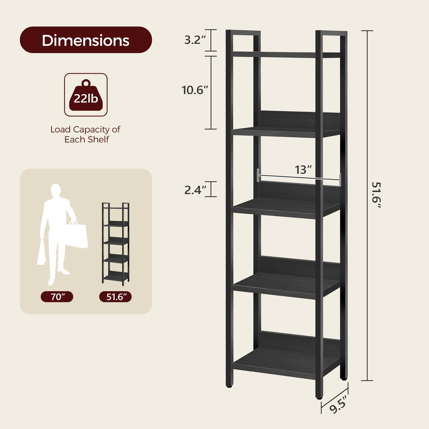 MAHANCRIS 5-Tier Bookshelf Bookcase and Clamp On Desk Organizer Bundle, Shelves Organizer for Small Spaces, 2-Tier Desktop Bookshelf, for Office, Study and Game Room, BKHB5501-DSBK3501