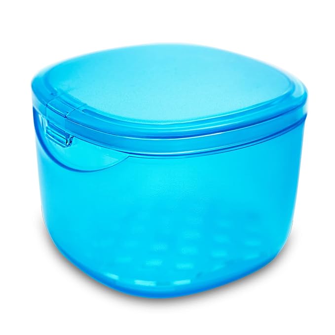 No-Leak Denture Bath Case, Retainer Cleaning Box, Clear Braces, Mouth Guard, Night Guard and Retainer (transparent blue)