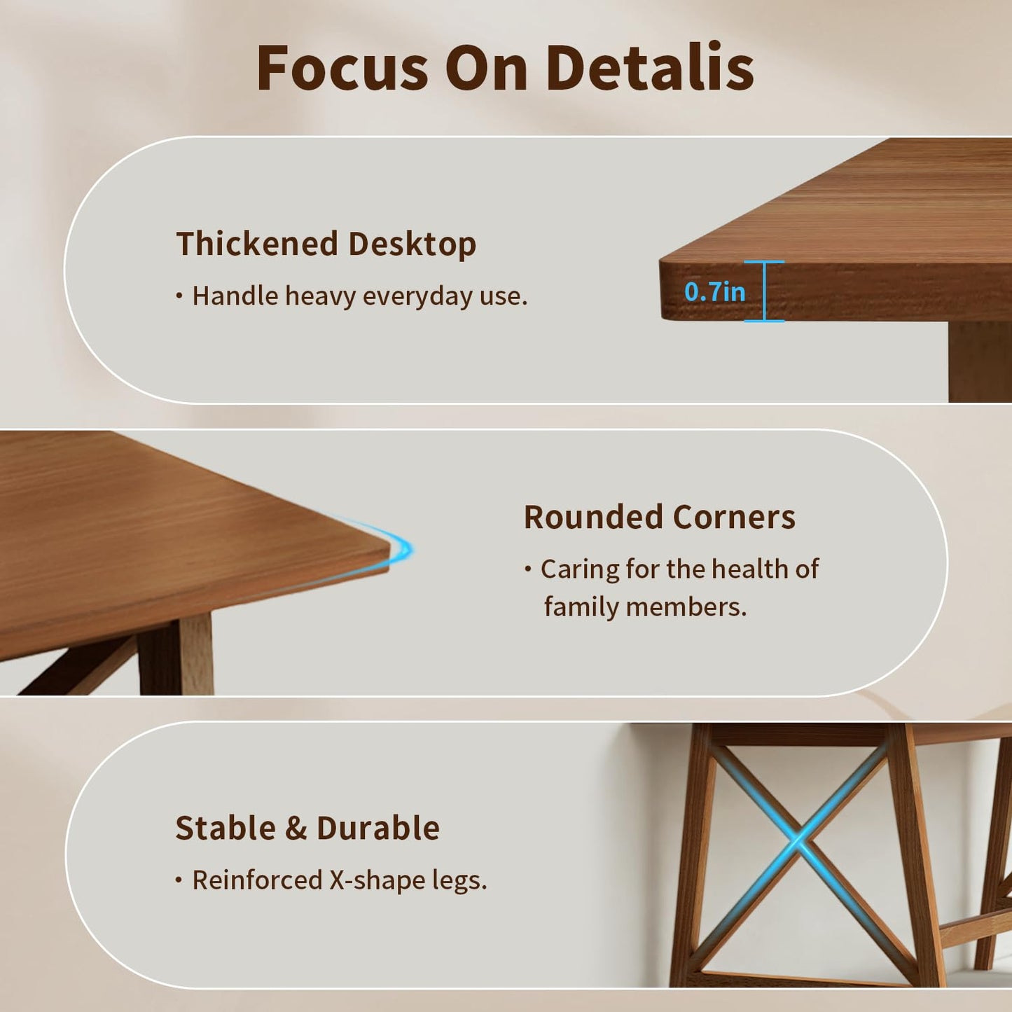 NELYE Modern Solid Wood Desk - 42" Simple Computer Table for Home Office Study Writing Workstation in Walnut, 42" W x 24" D