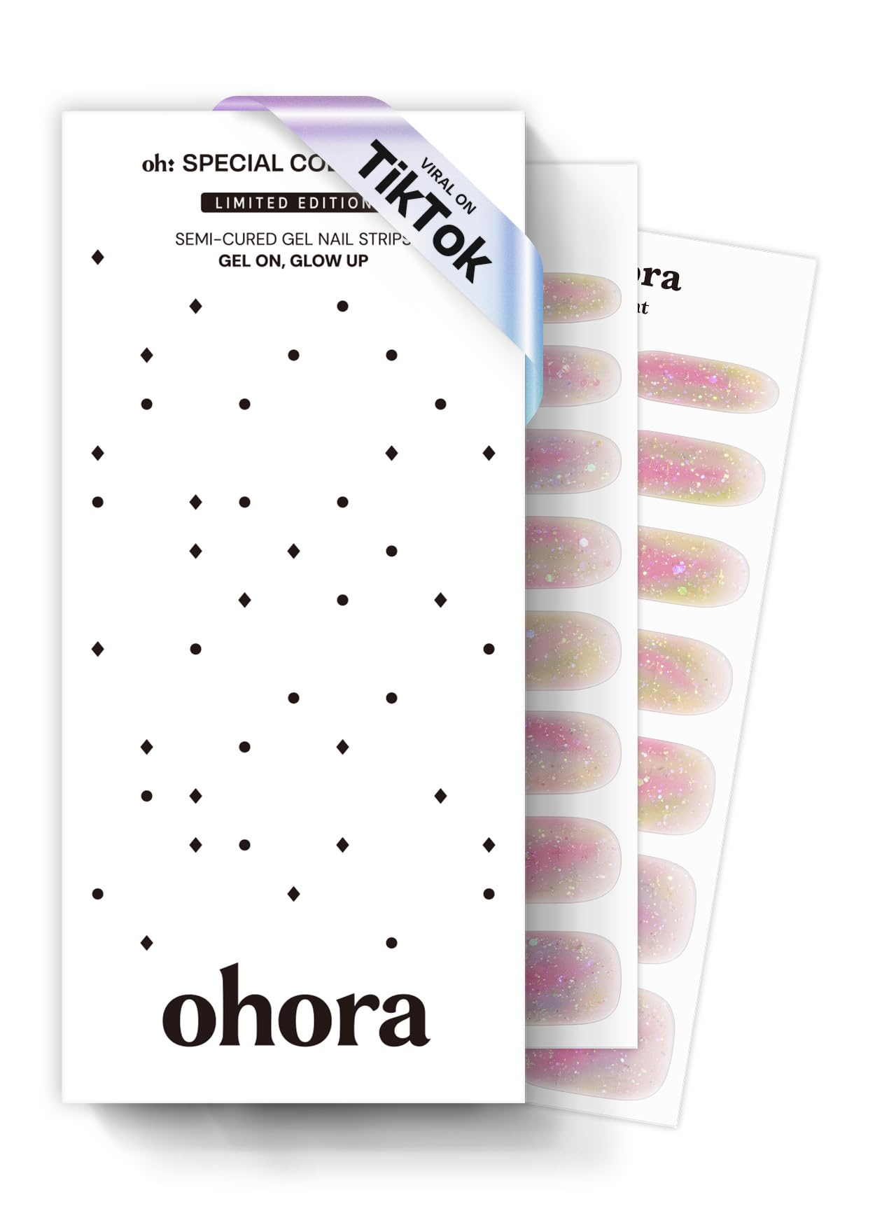 ohora Semi Cured Gel Nail Strips (N Rainbow Bomb) - Rainbow, Ombre, Works with Any UV/LED Lamps, Salon-Quality, Long Lasting, Easy to Apply & Remove - Includes 2 Prep Pads, Nail File & Wooden Stick