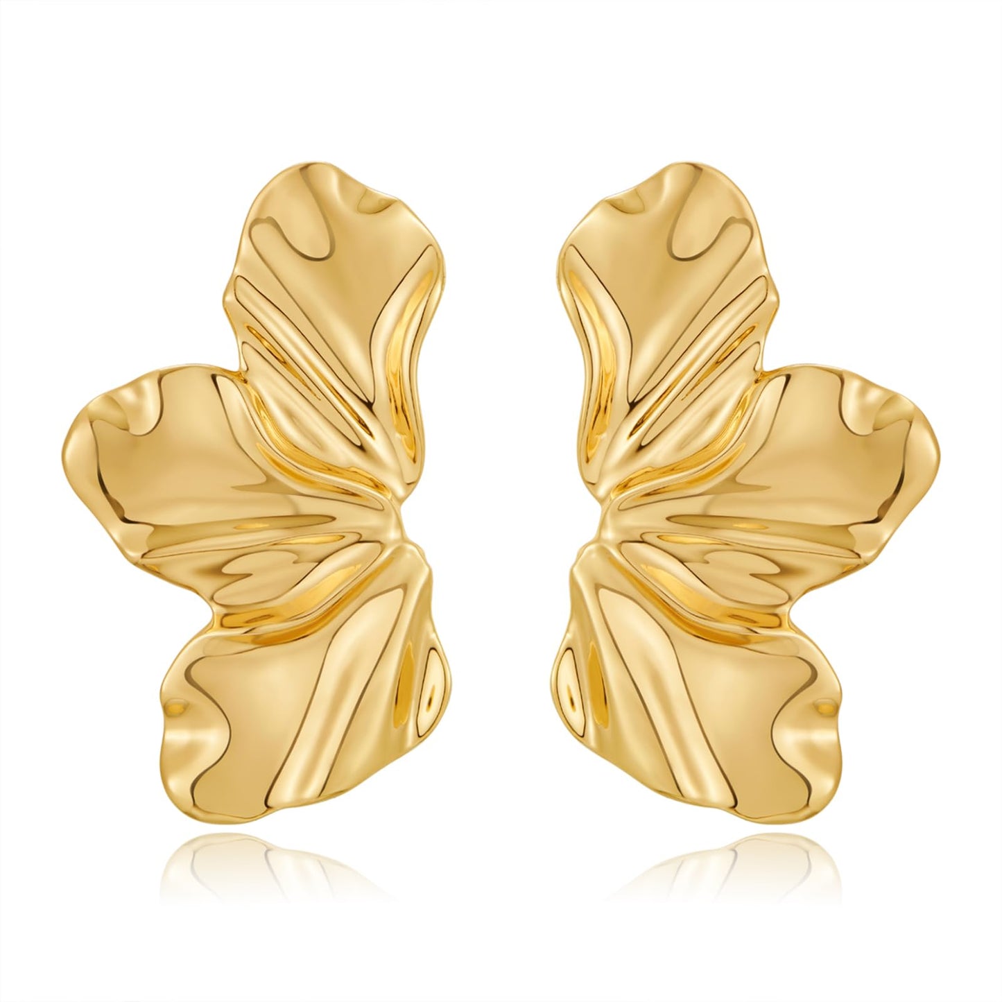ENSKEFEN Gold Statement Flower Earrings for Women Boho Hammered Floral Earrings Fashion Large Dangle Drop Stud Earring Jewelry
