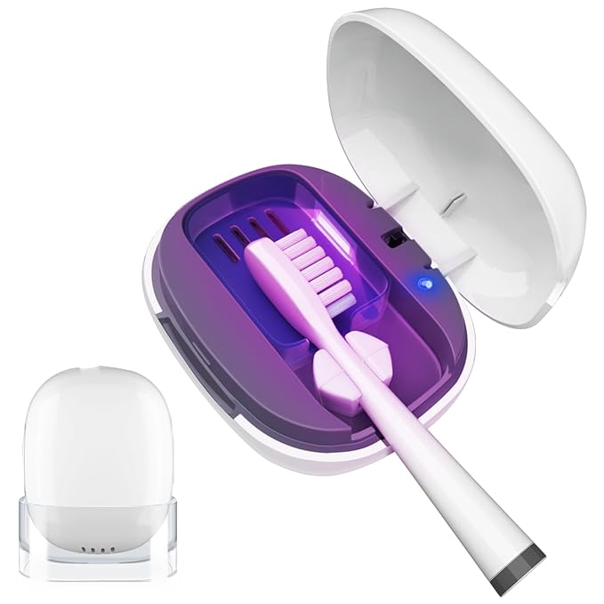 Toothbrush Covers Case San itizer and Holder with Light,Toothbrush Covers with Holder, Rechargeable Portable Toothbrush Cleaner Case（White）