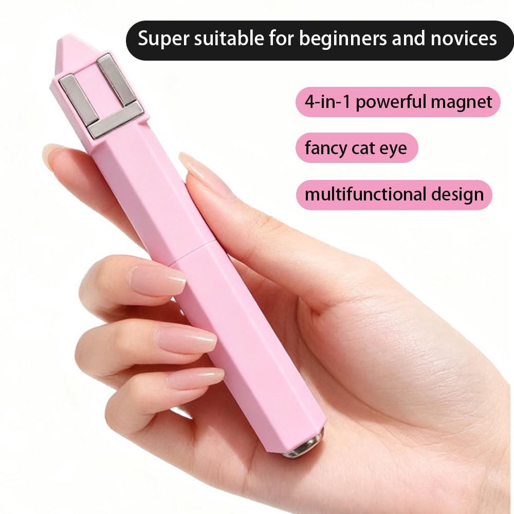 Vantico 3 pcs 4-in-1 Cat Eye Nail Magnet Set, Professional Magnetic Nail Art Tool in Pink, Mint, Red, Multi-Functional Design for Gel Polish