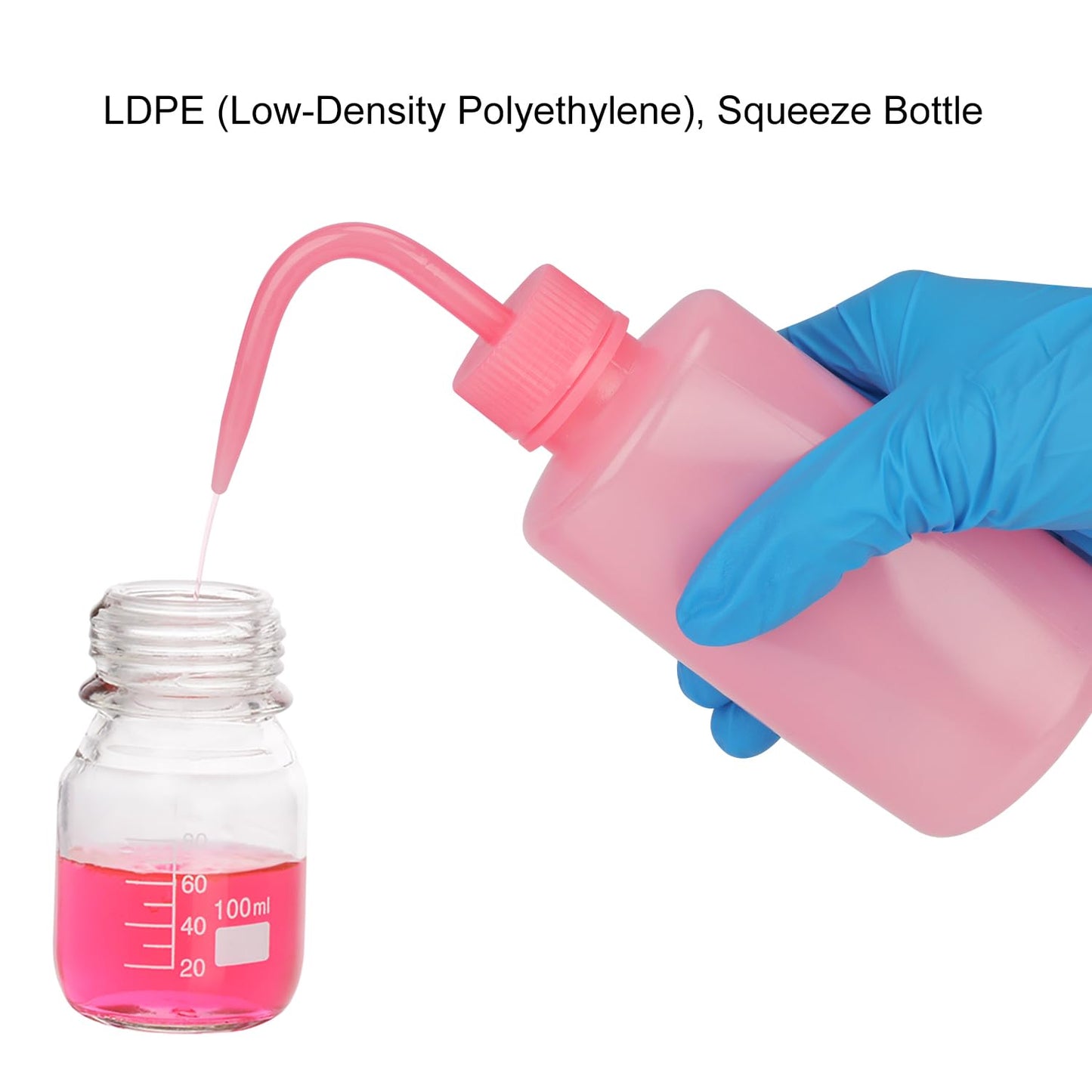 stonylab Chemical Wash Bottle, 2-Pack Watering Tool LDPE Squeeze Safety Plastic Rinse Bottle with Scale Labels and Narrow Mouth Squirt, for Laboratory Use, Pink, 500 ml