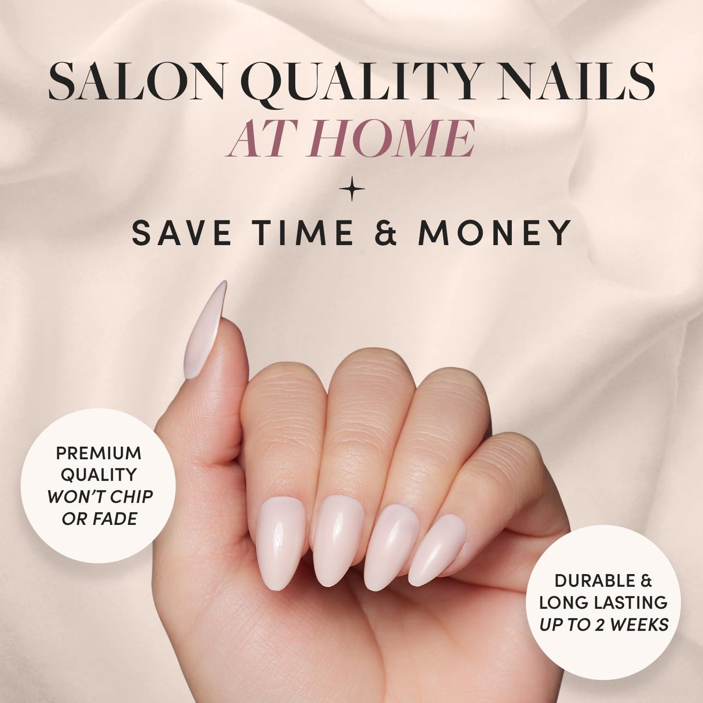 Glamnetic Press-On Nails - Ballet Pink | Opaque Light Blush Pink Short Almond False Nails | 15 Sizes - 30 Nail Kit with Glue and Remover