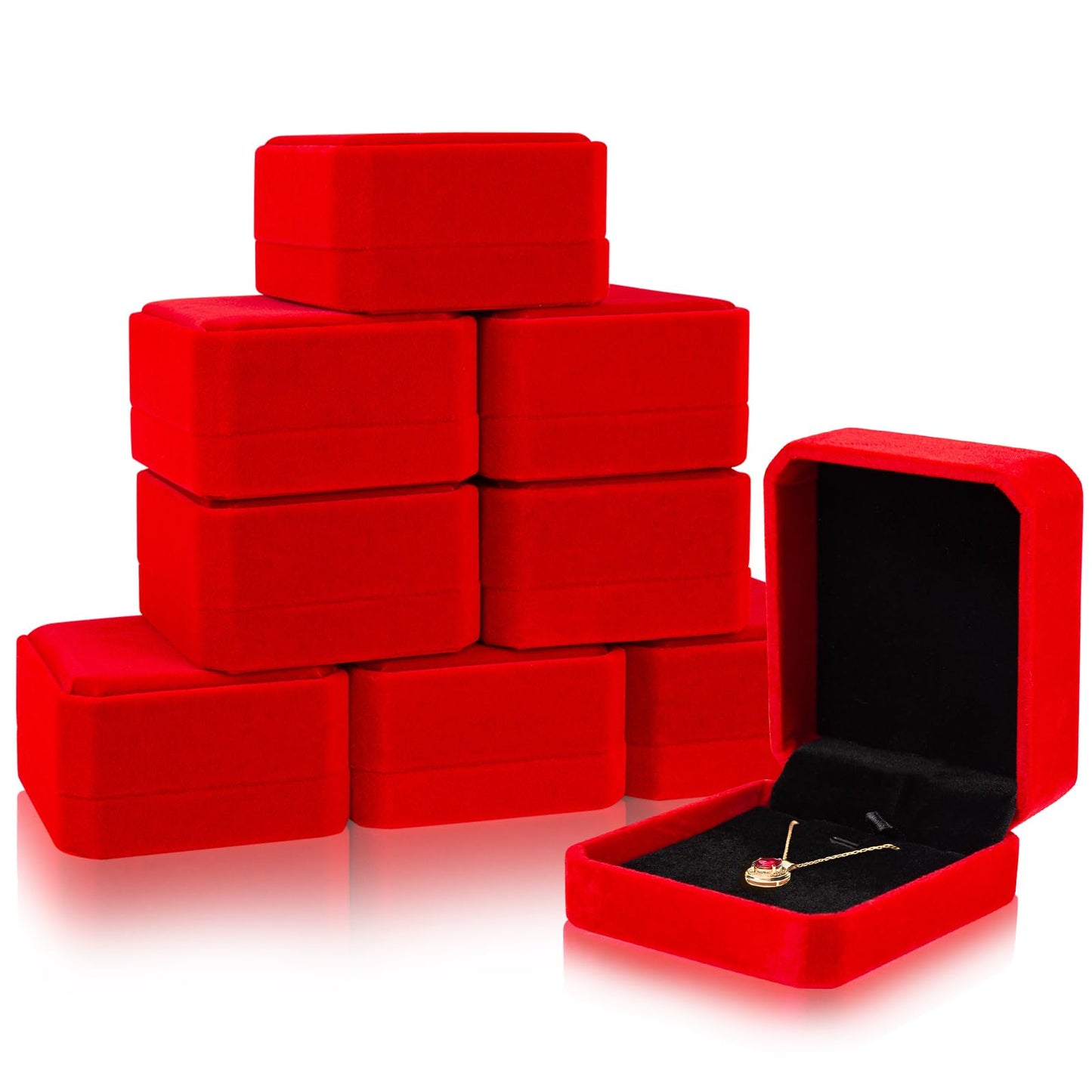 Lamoutor 8Pcs Velvet Necklace Pendant Gift Box Jewelry Gift Box (Red)