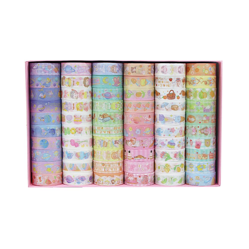 MAFELOE 2 Meters Long 60 Rolls Washi Tape Set, Decorative Adhesive Supplies for Scrapbook, Arts & Crafts-Cute Suit (Pink Box)