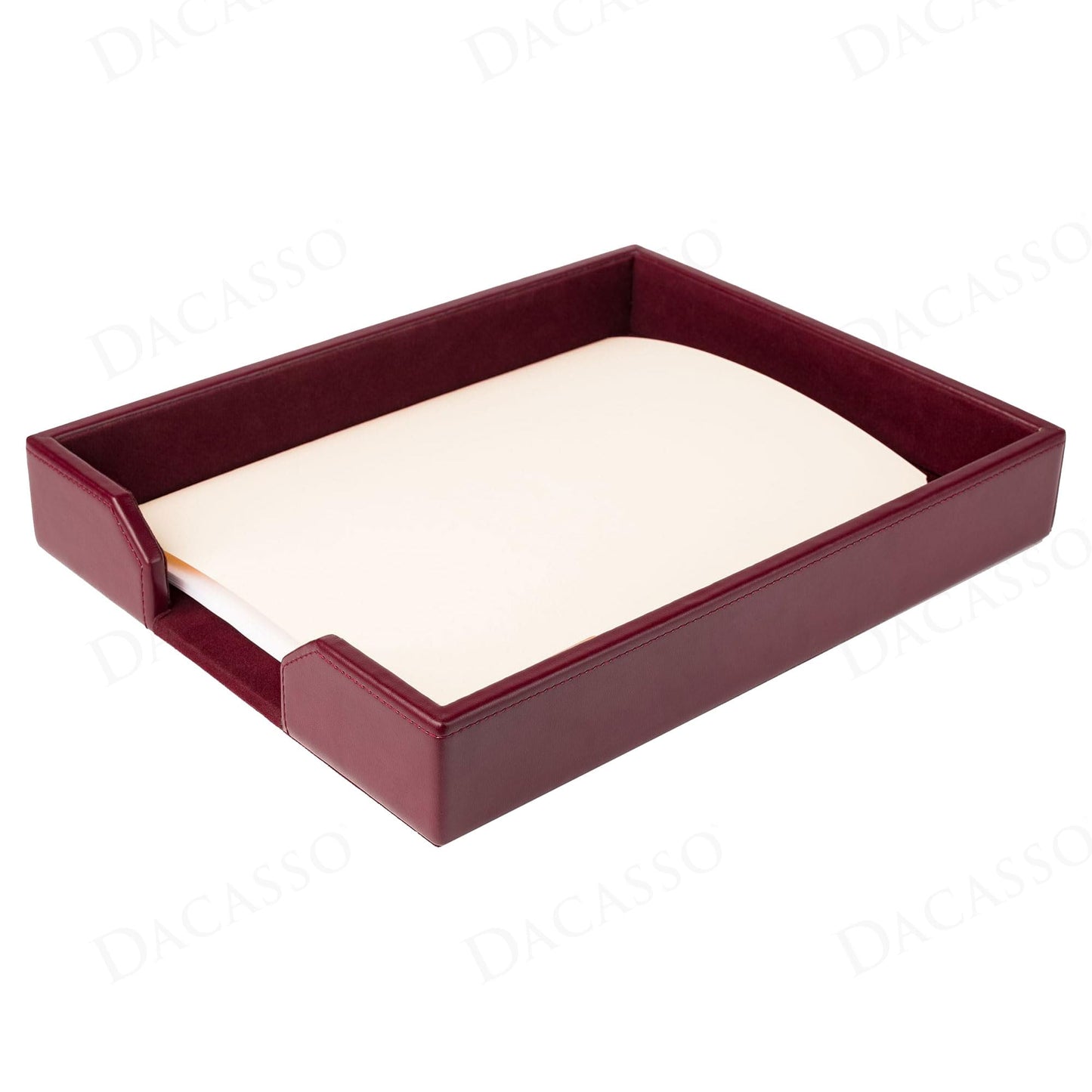 Dacasso Burgundy Bonded Leather Luxury Letter Tray Holder & Paper Organizer for Desk - Executive Desk Decor & Office Organization Essential