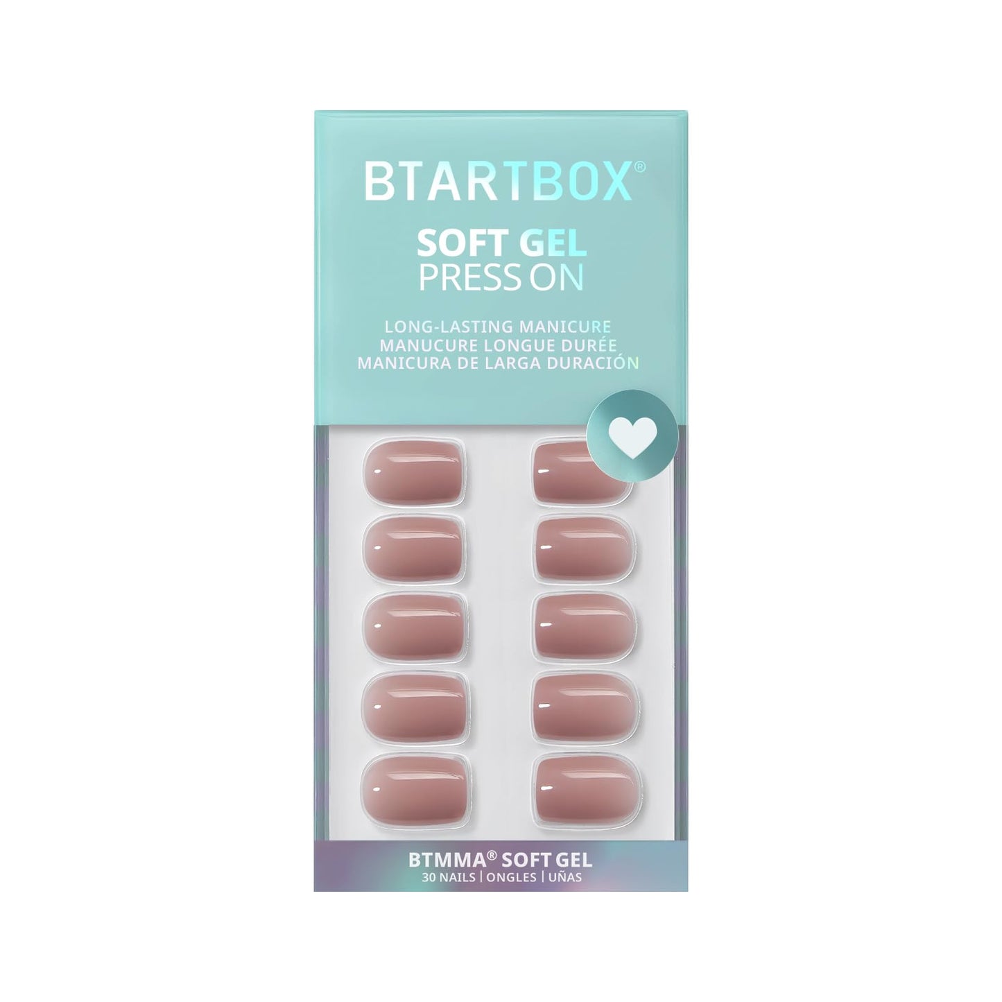BTArtbox Press On Nails Short - Taro Nude Squoval Fall Press On Nails with Glue for Women, Opaque Soft Gel Glue On Nails in 15 Sizes - 30 Stick On Nails Kit, Clay Kiss