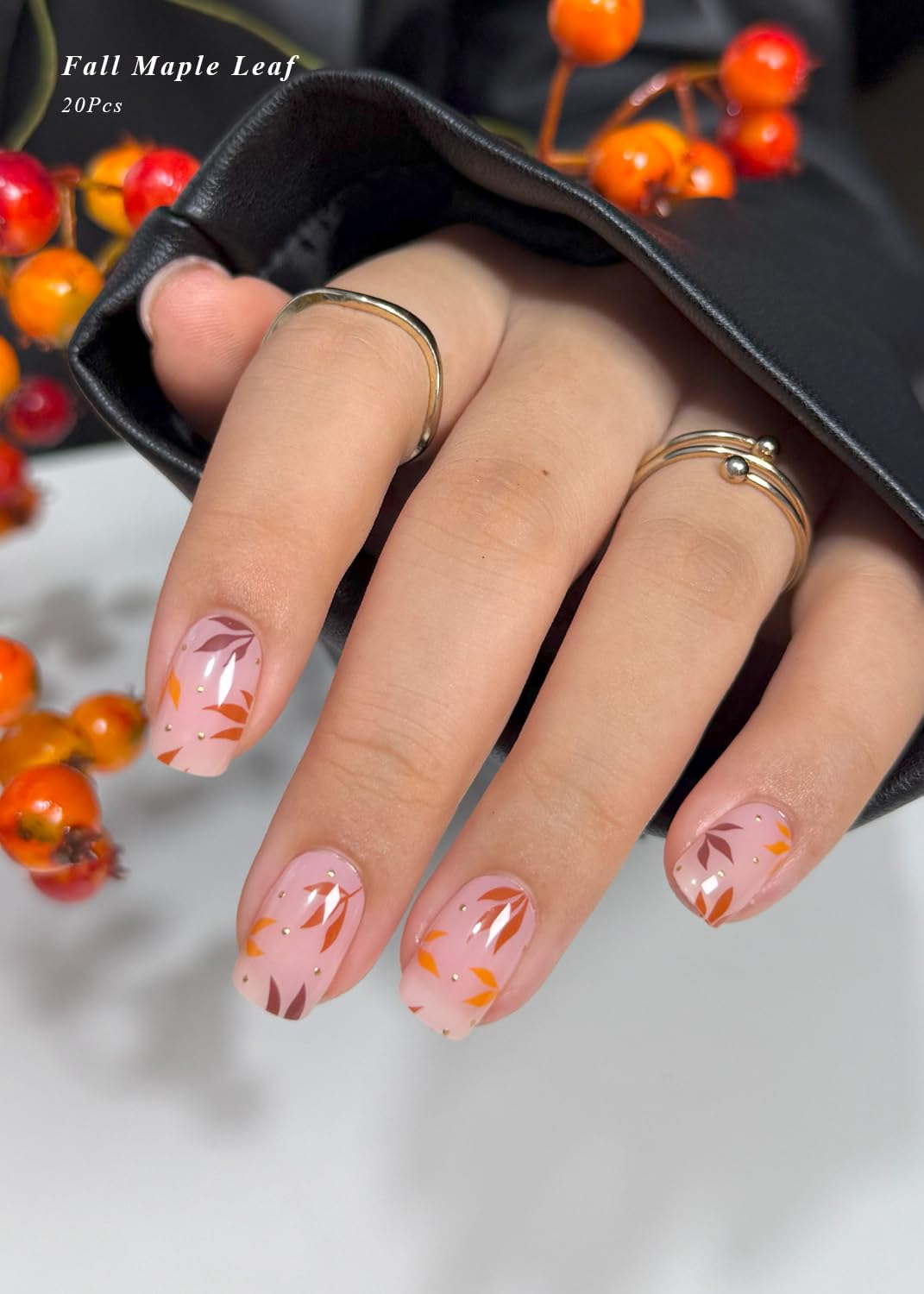AutyaMee Semi Cured Gel Nail Strips (Fall Maple Leaf), Autumn Brown, 20 Pcs Gel Nail Wraps, Stickers, UV Light Required, Salon Quality, Long Lasting