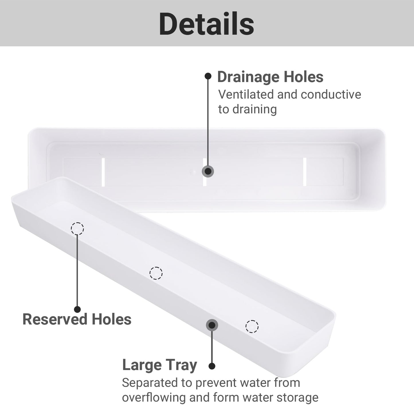 GREANER Window Boxes Planters with 100PCS 6inch White Plant Label, 3PCS 16x3.8 Inch Large Herb Planters with Tray, Indoor Succulent Cactus Flowers Vegetable Plastic Rectangle Pots for Balcony, Office,