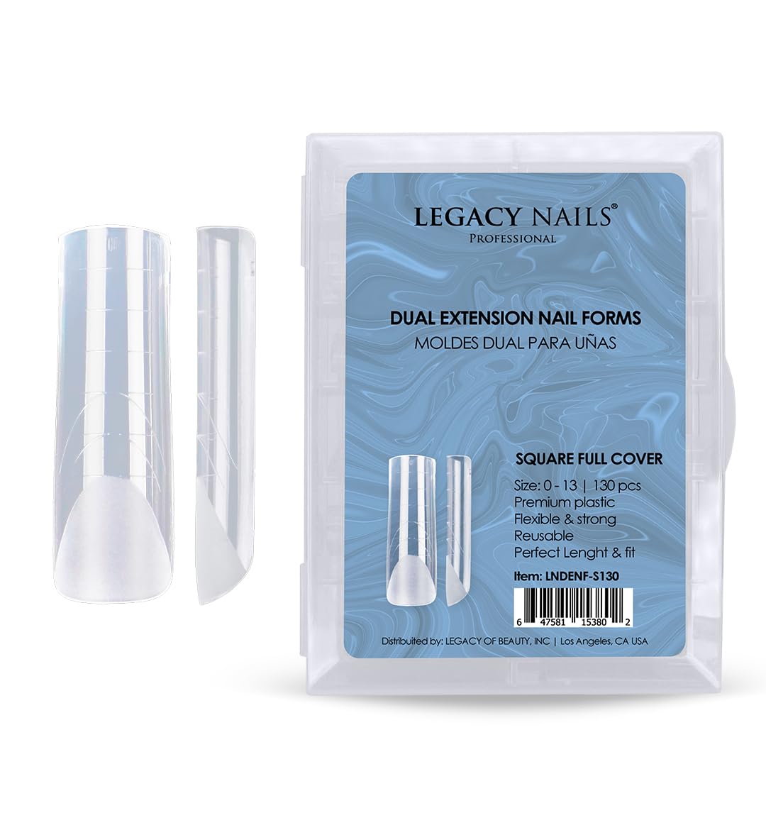 Legacy Nails Professional DUAL EXTENSION NAIL FORM – 130 pcs | Reusable System Nail Molds – Clear – Salon & Home Use (SQUARE FULL COVER)