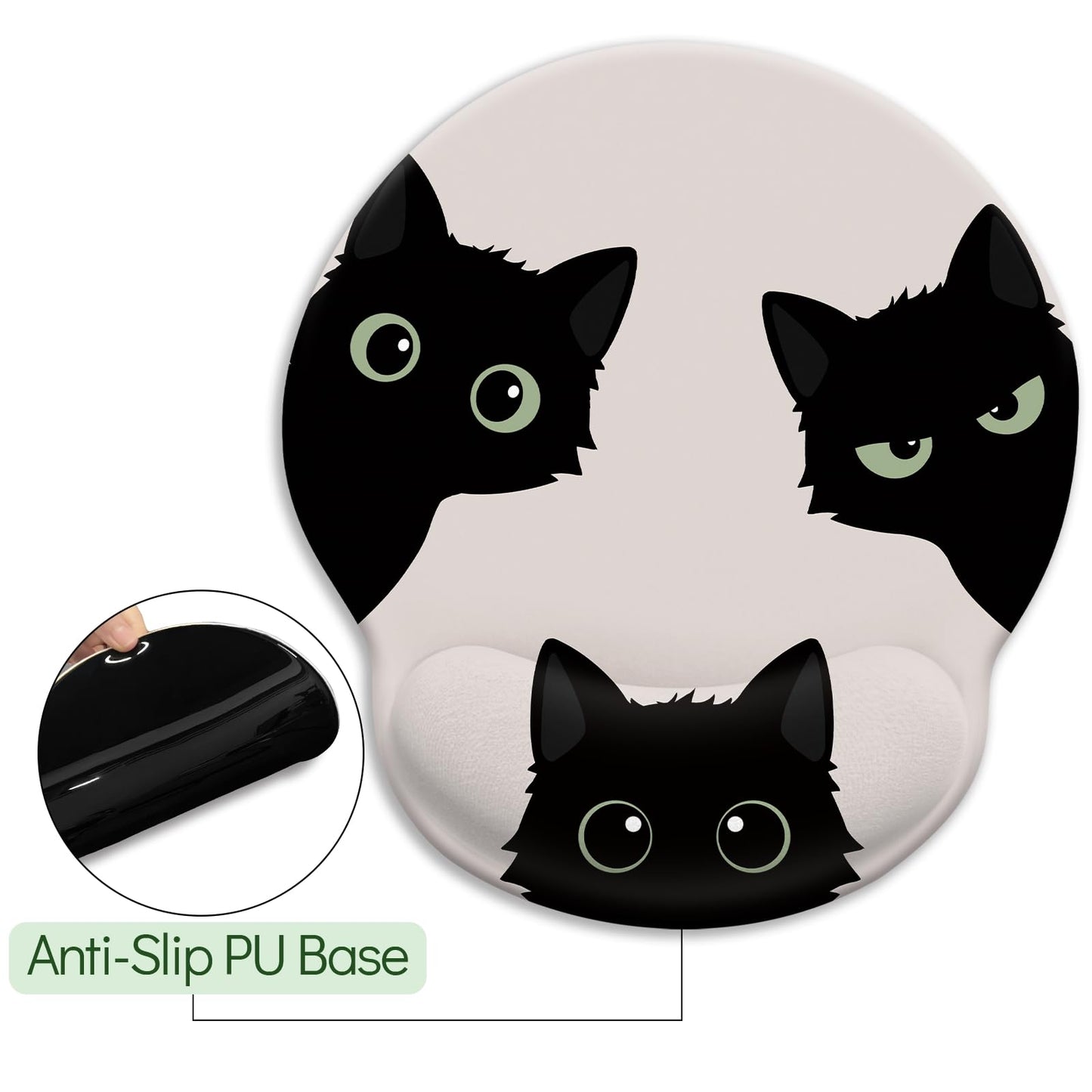 LIMKRIAN Cat Mouse Pad, Funny Ergonomic Mousepad with Wrist Rest, Gaming Mouse Pad Wrist Support with Non-Slip Pain Relief PU Base, Black Cat Mouse Pads for Desk, Cute Office Desk Accessories Decor