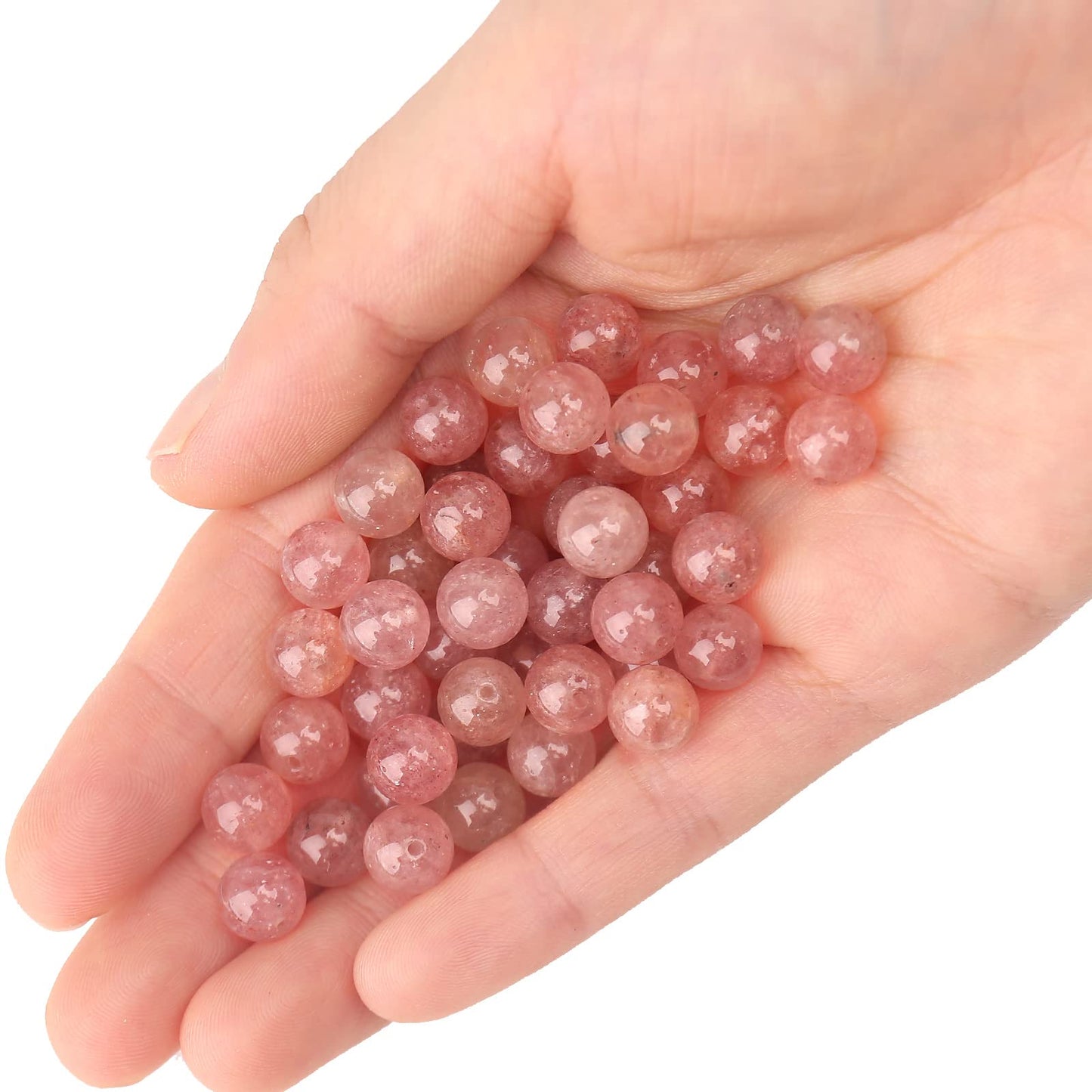 70PCS Natural 8MM Healing Gemstone, Strawberry Quartz Energy Stone Round Loose Beads, Semi-Precious Crystal Beads with Free Elastic String for Jewelry Making DIY