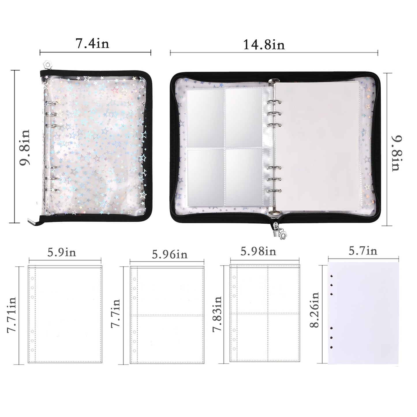 MUDOR 4 in 1 Sticker Storage Organizer, A5 Sticker Collecting Book Album Holder Binder with 140 Pockets Sleeves and 20 Sheets Reusable Release Paper,Black