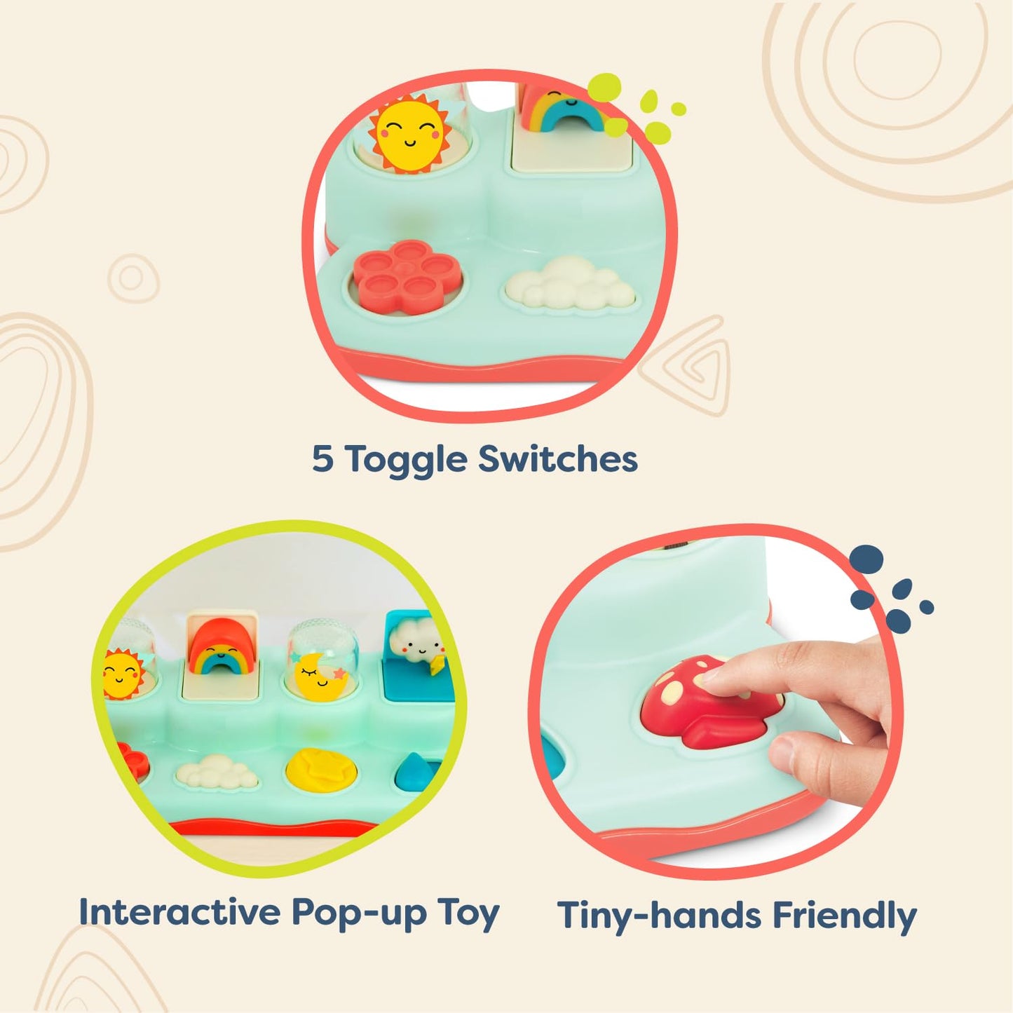 B. toys – Pop – Up Buddies – Cause and Effect Play – Learning Toys for Babies – Interactive Toy with Sun, Rainbow, Star – 18+ Months