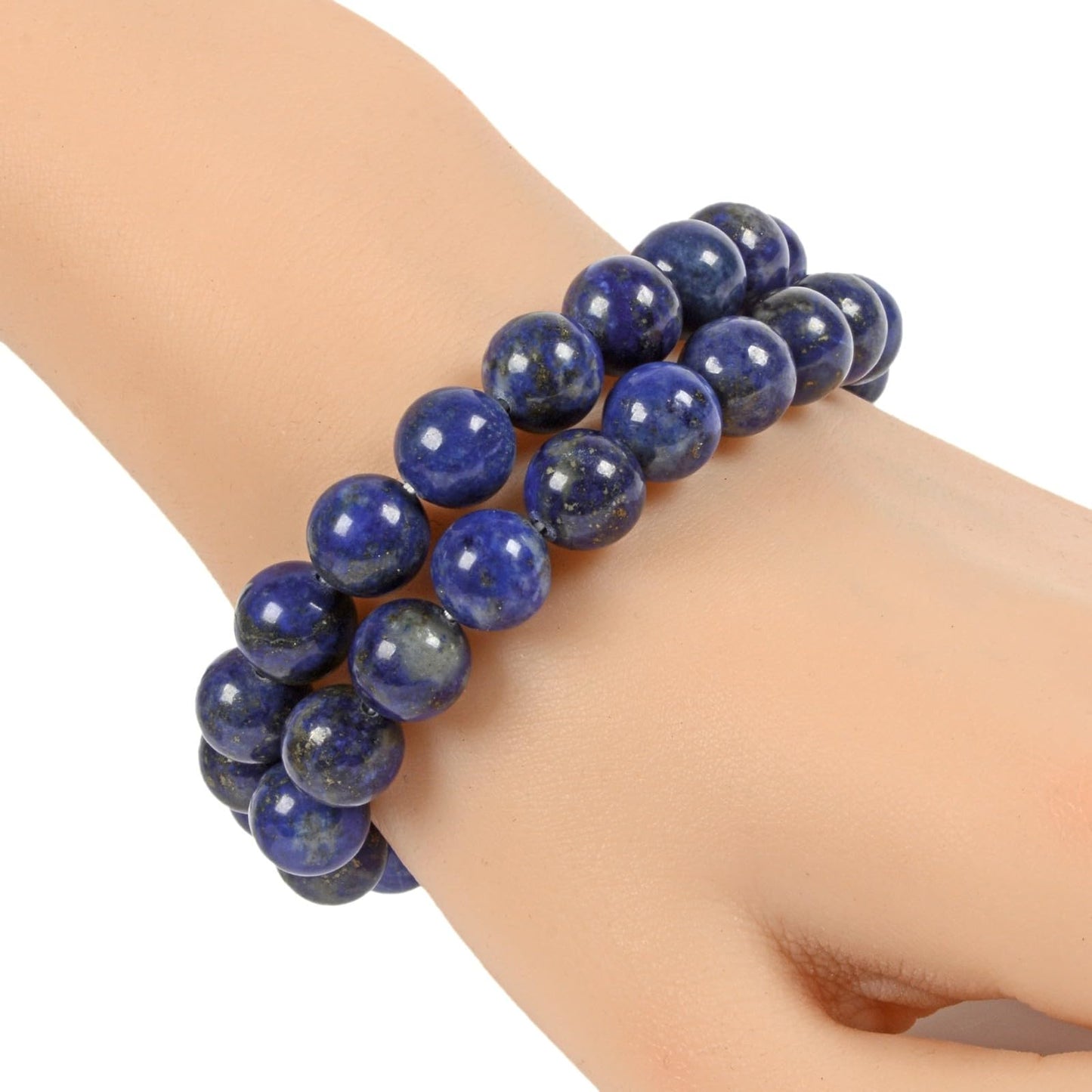 Justinstones Natural Lapis Gemstone 10mm Round Beads Stretch Bracelet 7 Inch Unisex