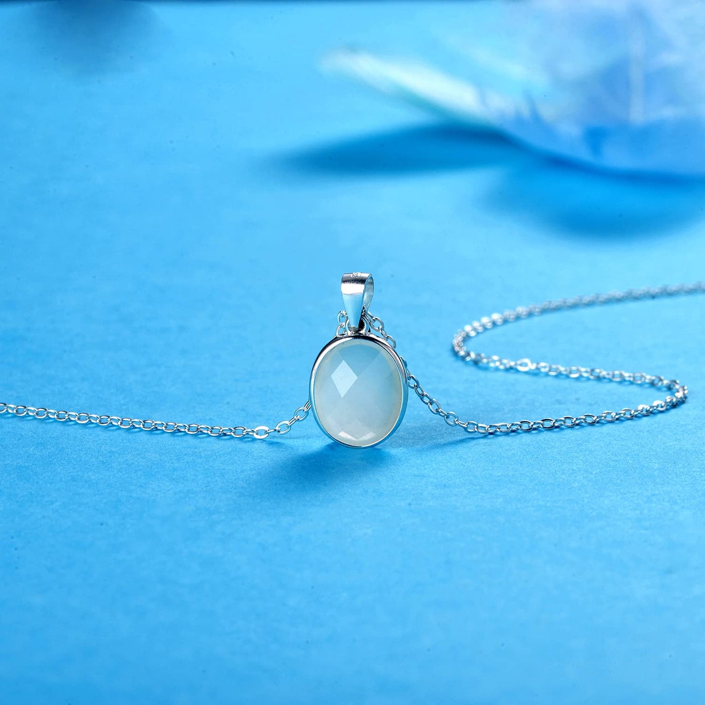 AmpleLove Sterling Silver White Moonstone Necklace New Beginnings Gifts for Women