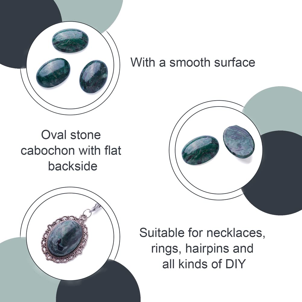 Fashewelry 20Pcs Natural Oval Green Ripple Jasper Flat back Gemstone Cabochons 25x18mm Healing Chakra Crystal Stone Bead Cab Covers No Hole for Jewelry Craft Making