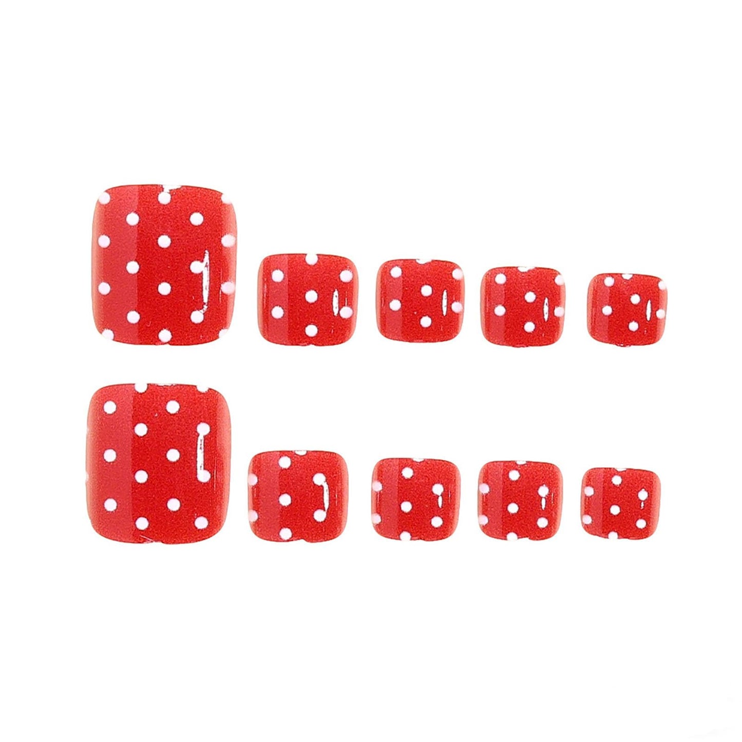 RUOKEXIN Short Press on Toenails Square Fake Toenails with White Spots Designs Red Toe Nail Press ons Sparkly Artificial Nails for Women 24Pcs